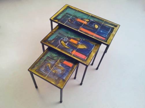 Juliette Belarti Brutalist vintage nest of three side tables, 1960`s ca, Belgian